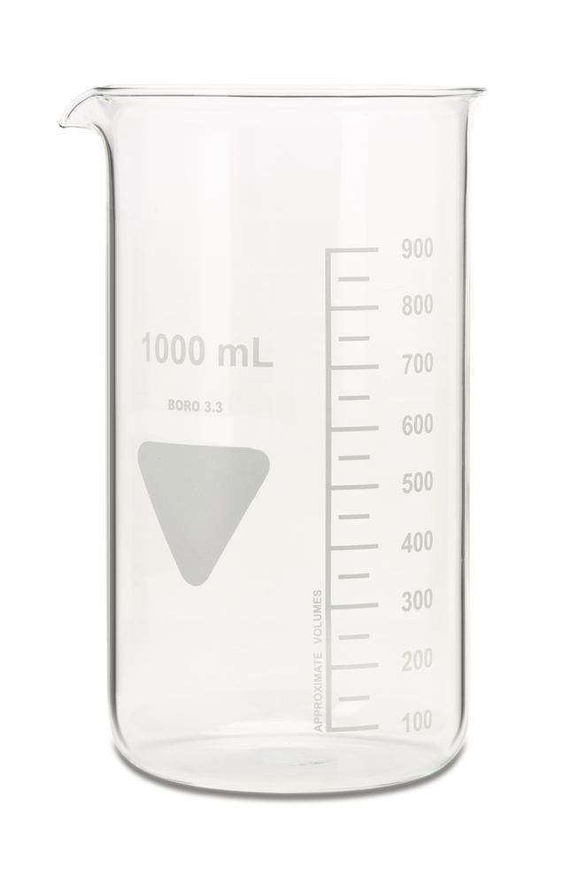 Kupite visoku laboratorijsku čašu od 1000 ml. Berzelius oblik za siguran rad s litrenim volumenima u školi. Kvalitetno i otporno staklo.